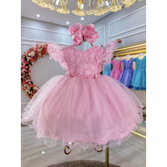 Vestido Bebê Rosa Jardim das Borboletas Batizados Festas