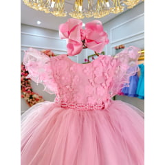 Vestido Bebê Rosa Jardim das Borboletas Batizados Festas