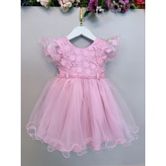 Vestido Bebê Rosa Jardim das Borboletas Batizados Festas
