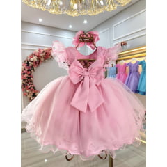 Vestido Bebê Rosa Jardim das Borboletas Batizados Festas