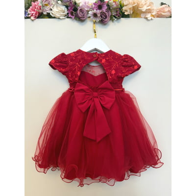 Vestido Bebê Vermelho Busto Com Strass Batizados