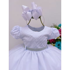 Vestido Infantil Bebê Branco Babados Brilho Cinto Strass