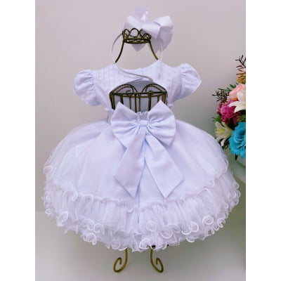 Vestido Infantil Bebê Branco Babados Brilho Cinto Strass
