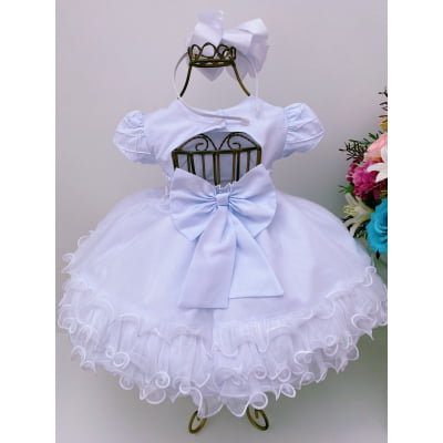 Vestido Infantil Bebê Branco Babados Pérolas Batizado