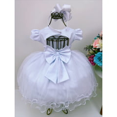 Vestido Infantil Branco Batizado Bebê Pérolas Luxo
