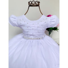 Vestido Infantil Branco Batizado Festa Luxo Princesa