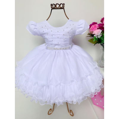 Vestido Infantil Branco Batizado Festa Luxo Princesa
