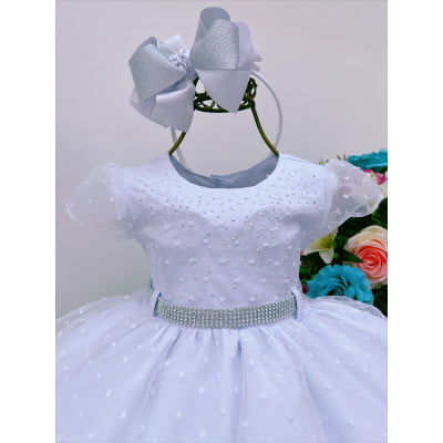 Vestido Infantil Branco Batizado Strass Babados Princesas