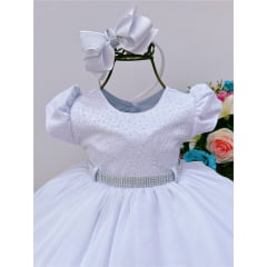 Vestido Infantil Branco Batizado Strass Babados
