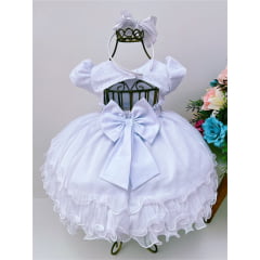 Vestido Infantil Branco Batizado Strass Babados