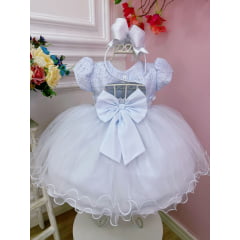 Vestido Infantil Branco Batizados Com Renda e Peito Strass