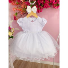 Vestido Infantil Branco Batizados Com Renda e Peito Strass