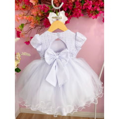Vestido Infantil Branco Batizados Com Renda e Peito Strass