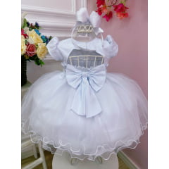Vestido Infantil Branco Batizados Peito e Cinto C/ Pérolas