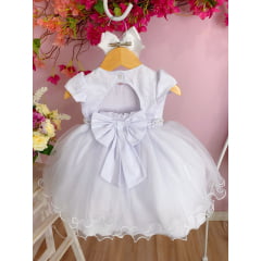 Vestido Infantil Branco Batizados Peito e Cinto C/ Pérolas