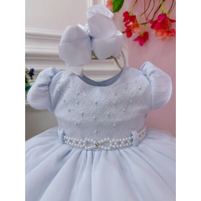 Vestido Infantil Branco C/ Peito Strass e Renda Batizados