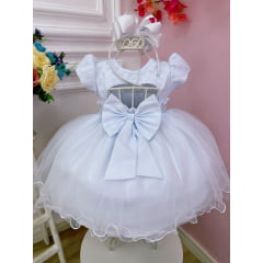 Vestido Infantil Branco C/ Renda e Peito Strass Batizados