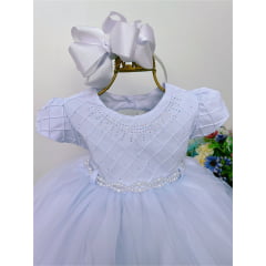 Vestido Infantil Branco Peito Nervura Batizado Bebê Pérolas