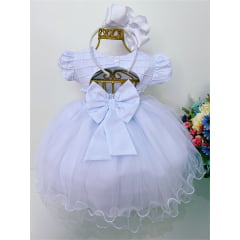 Vestido Infantil Branco Peito Nervura Batizado Bebê Pérolas