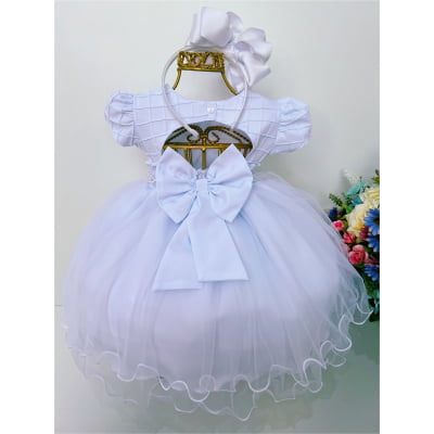 Vestido Infantil Branco Peito Nervura Batizado Bebê Pérolas
