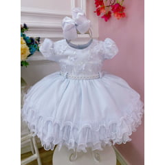Vestido Infantil Branco Renda Aplique Borboletas Batizados