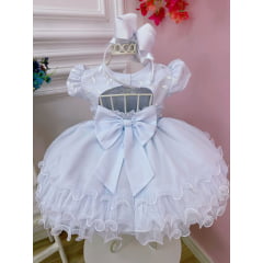 Vestido Infantil Branco Renda Aplique Borboletas Batizados