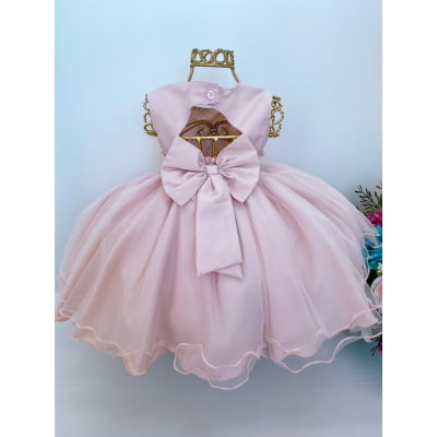 Vestido Infantil Nude Nervura Cinto Strass Com Bolero