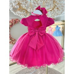 Vestido Infantil Pink Busto Com Pérolas Batizados