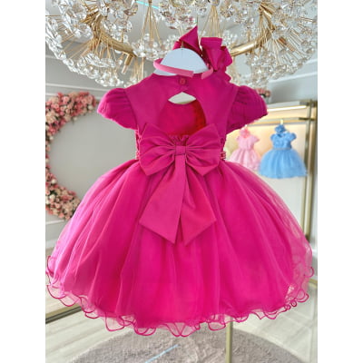 Vestido Infantil Pink Busto Com Pérolas Batizados