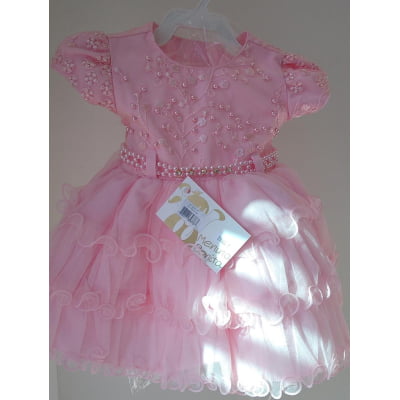 Vestido Infantil Rosa Babados Renda Cinto de Perolas
