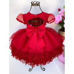 Vestido Infantil Vermelho Brilho Luxo Cinto Strass Princesas