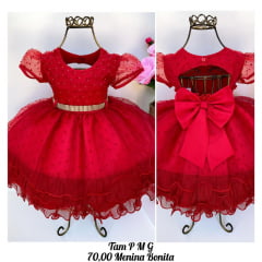 Vestido Infantil Vermelho Brilho Luxo Cinto Strass Princesas