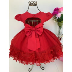 Vestido Infantil Vermelho Luxo Princesas Babados e Strass