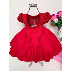 Vestido Infantil Vermelho Princesas Luxo Festa Aniversário