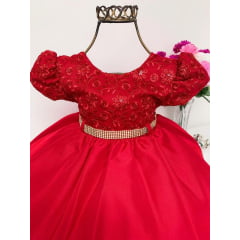 Vestido Infantil Vermelho Princesas Luxo Festa Aniversário