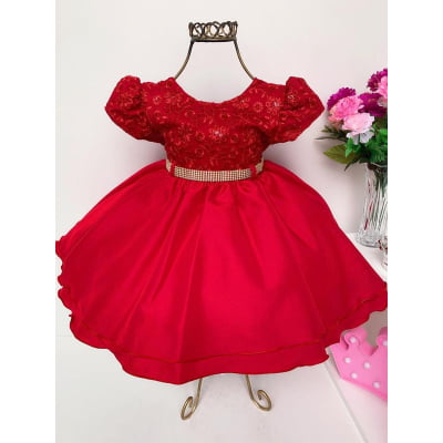 Vestido Infantil Vermelho Princesas Luxo Festa Aniversário