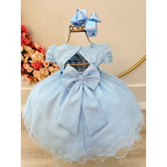 Vestido Infantil Bebê Azul C/ Renda Jardim Encantado Festa