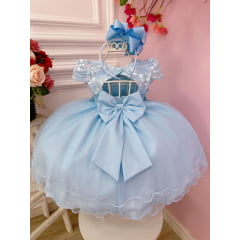 Vestido Infantil Bebê Azul C/ Renda Jardim Encantado Pérolas