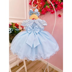 Vestido Infantil Bebê Azul C/ Renda Jardim Encantado Pérolas