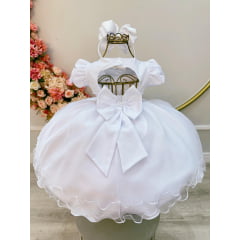 Vestido Infantil Bebê Branco C/ Busto Nervura Batizados