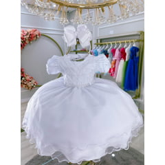 Vestido Infantil Bebê Branco C/ Busto Nervura Batizados