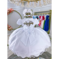 Vestido Infantil Bebê Branco C/ Busto Nervura Batizados