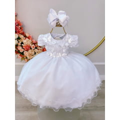 Vestido Infantil Bebê Branco C/ Renda Jardim Encantado Festa