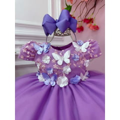 Vestido Infantil Bebê Lilás C/ Renda Jardim Encantado Pérolas