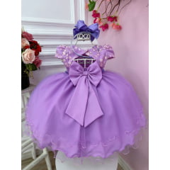 Vestido Infantil Bebê Lilás C/ Renda Jardim Encantado Pérolas