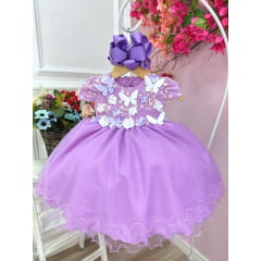 Vestido Infantil Bebê Lilás C/ Renda Jardim Encantado Pérolas
