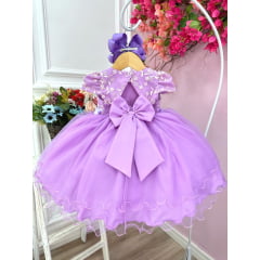 Vestido Infantil Bebê Lilás C/ Renda Jardim Encantado Pérolas