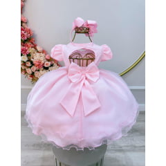 Vestido Infantil Bebê Rosa C/ Busto Nervura Batizados