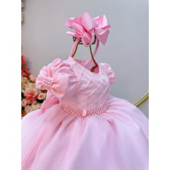 Vestido Infantil Bebê Rosa C/ Busto Nervura Batizados