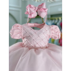 Vestido Infantil Bebê Rosa C/ Busto Nervura Batizados